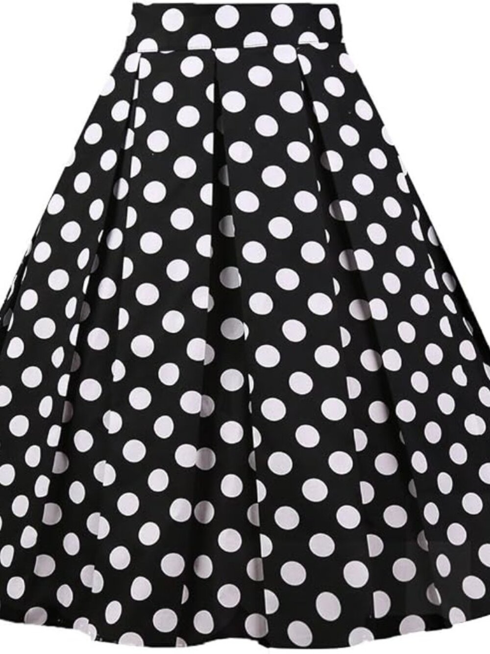 Black White Polka Dot Pleated Midi Swing Skirt with Pockets
